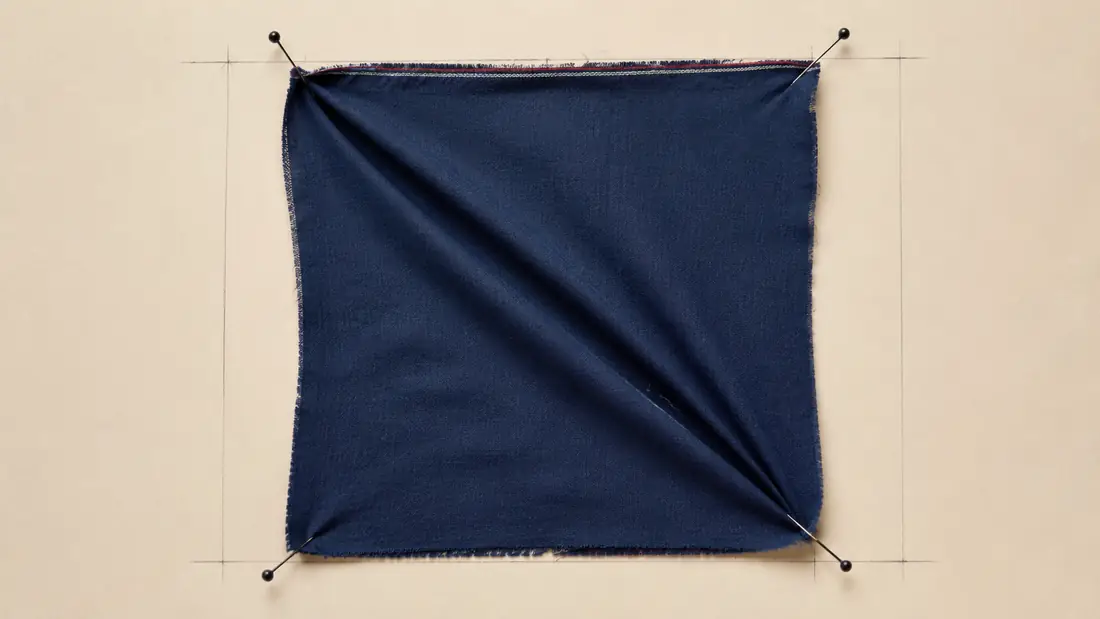 A square of woven cloth pulled along its diagonal so it stretches.